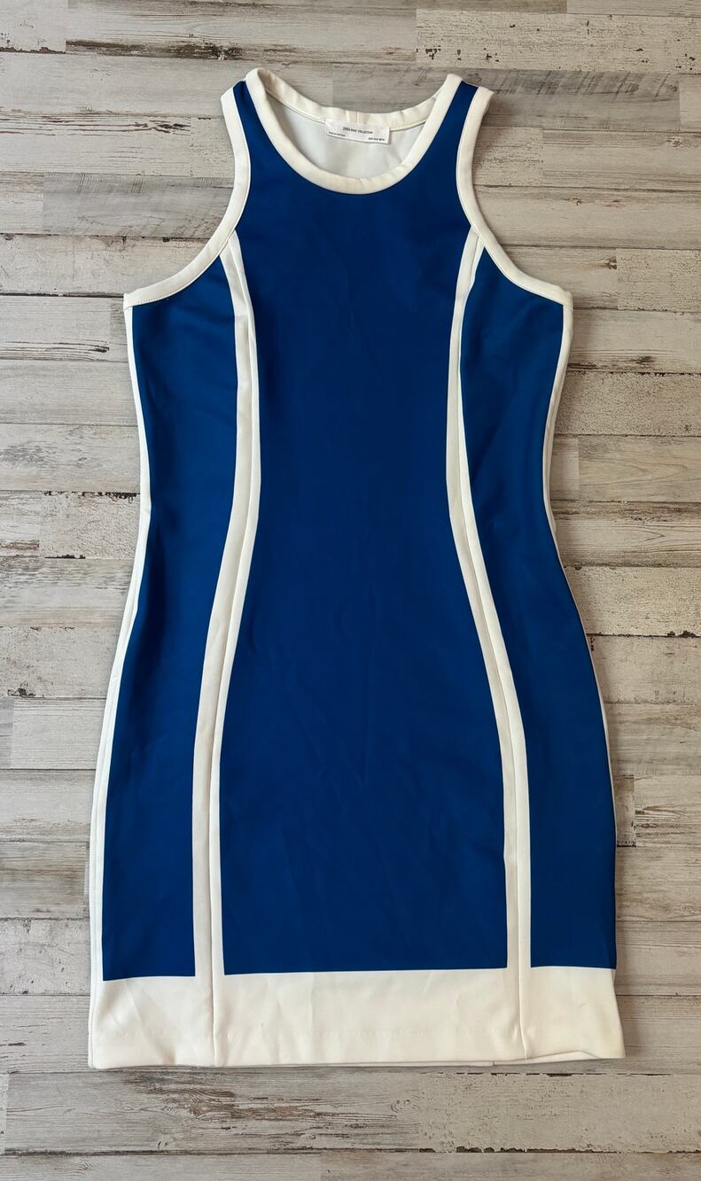 Zara W & B Collection Workout Fitted Blue and White Dress sz M